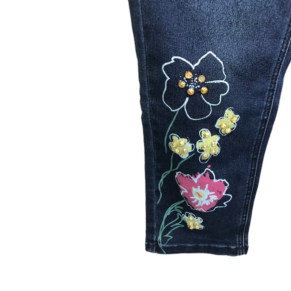 DG2 Diane Gilman Women's Skinny Jeans Floral Embroidered Dark Wash Cotton 4T NWT - Picture 6 of 9